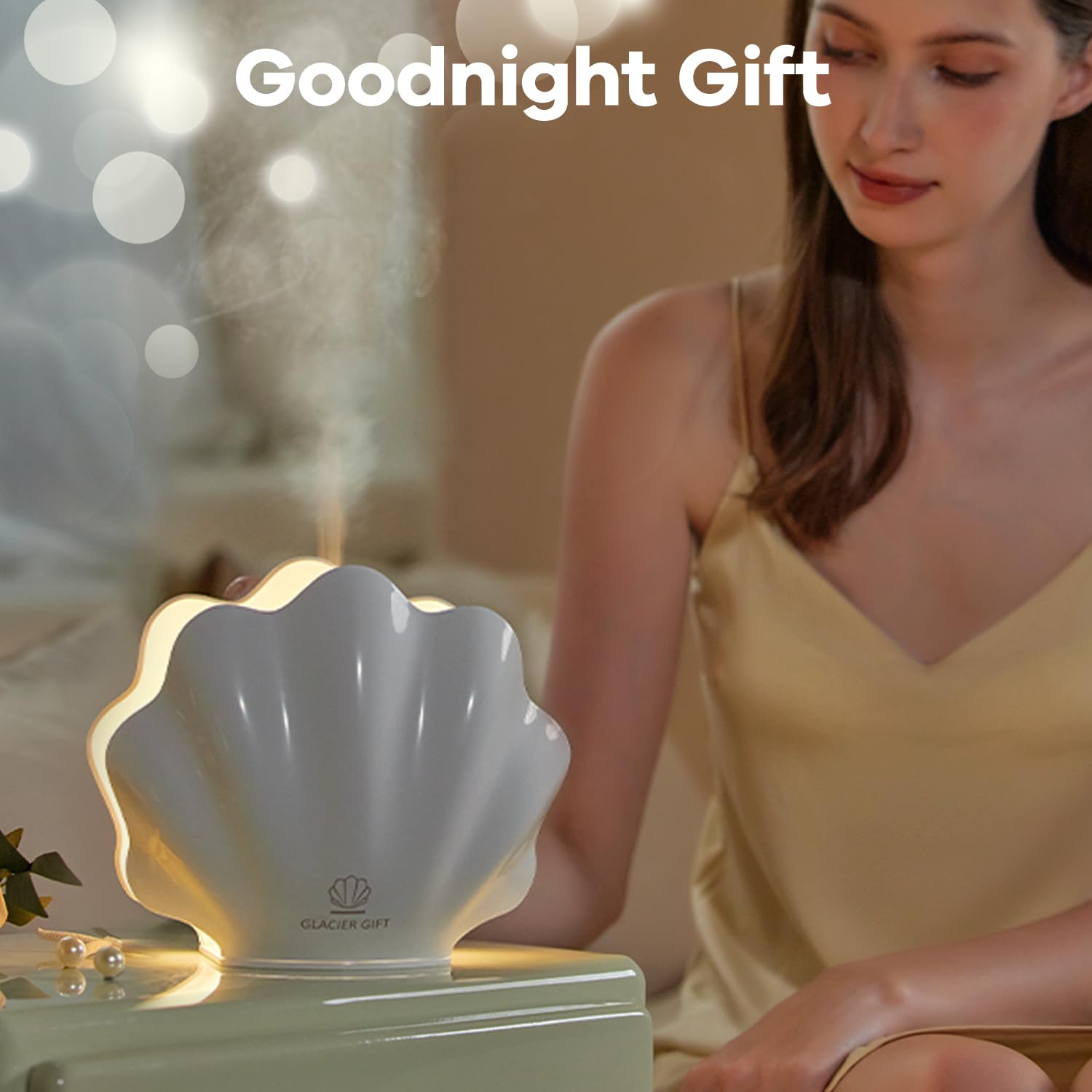 GLACIER GIFT ambient diffuser in bedroom setup for mood lighting.