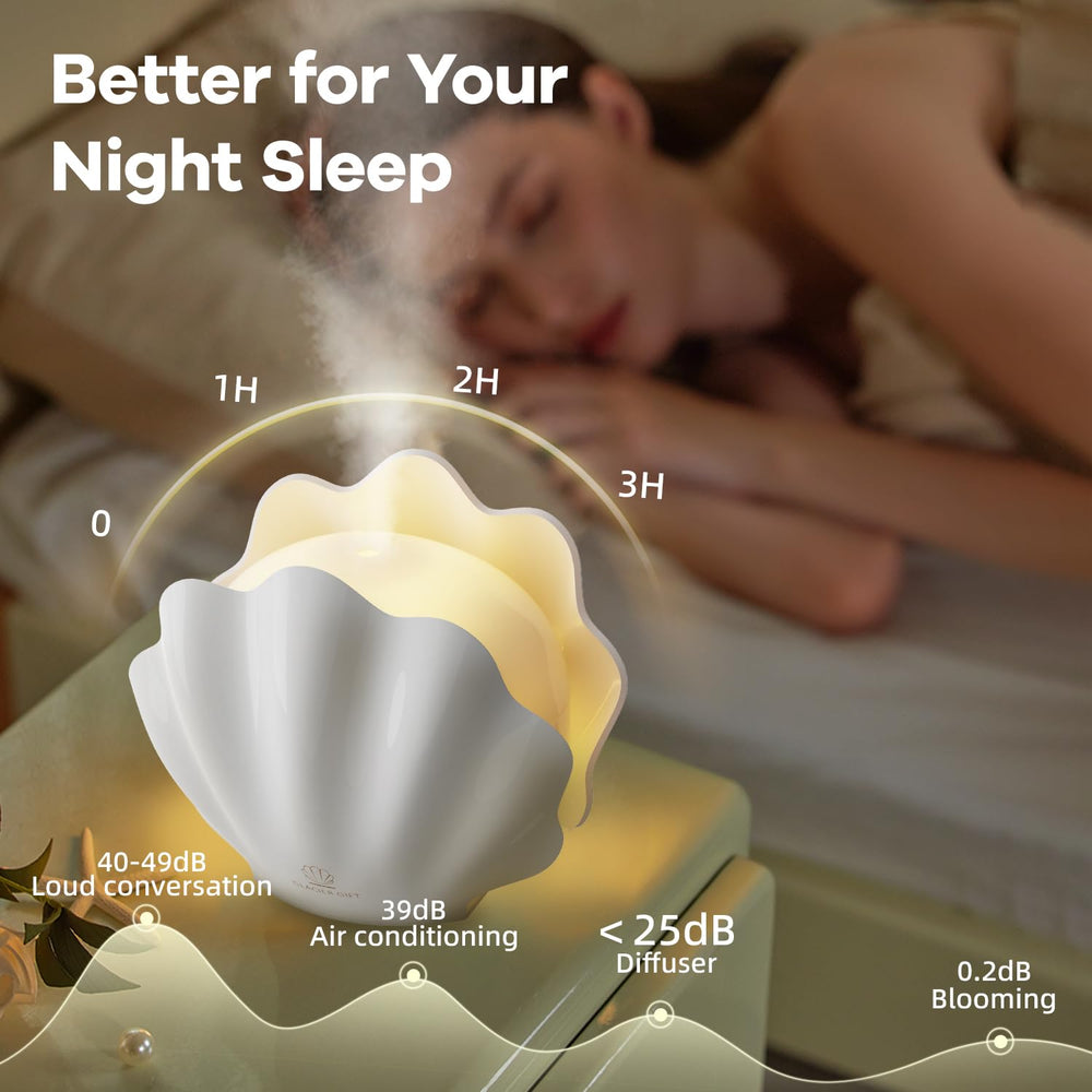 GLACIER GIFT shell diffuser showing 7-color LED night light ambiance.
