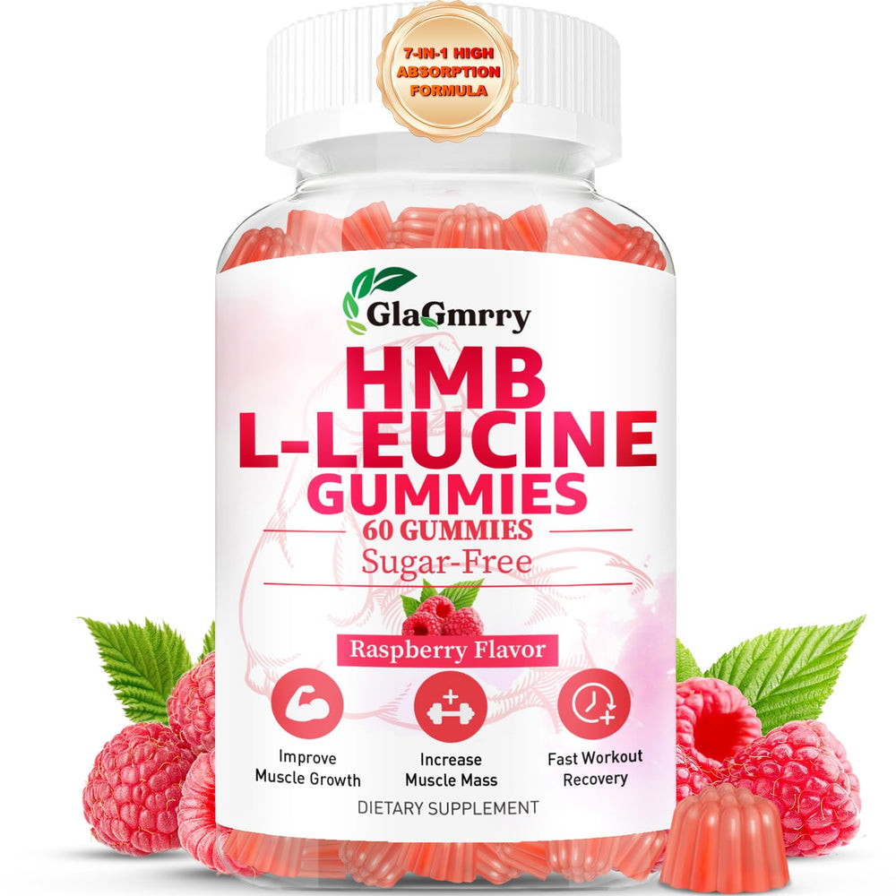 GlaGmrry HMB & Leucine Gummies bottle front for convenient post-workout support.