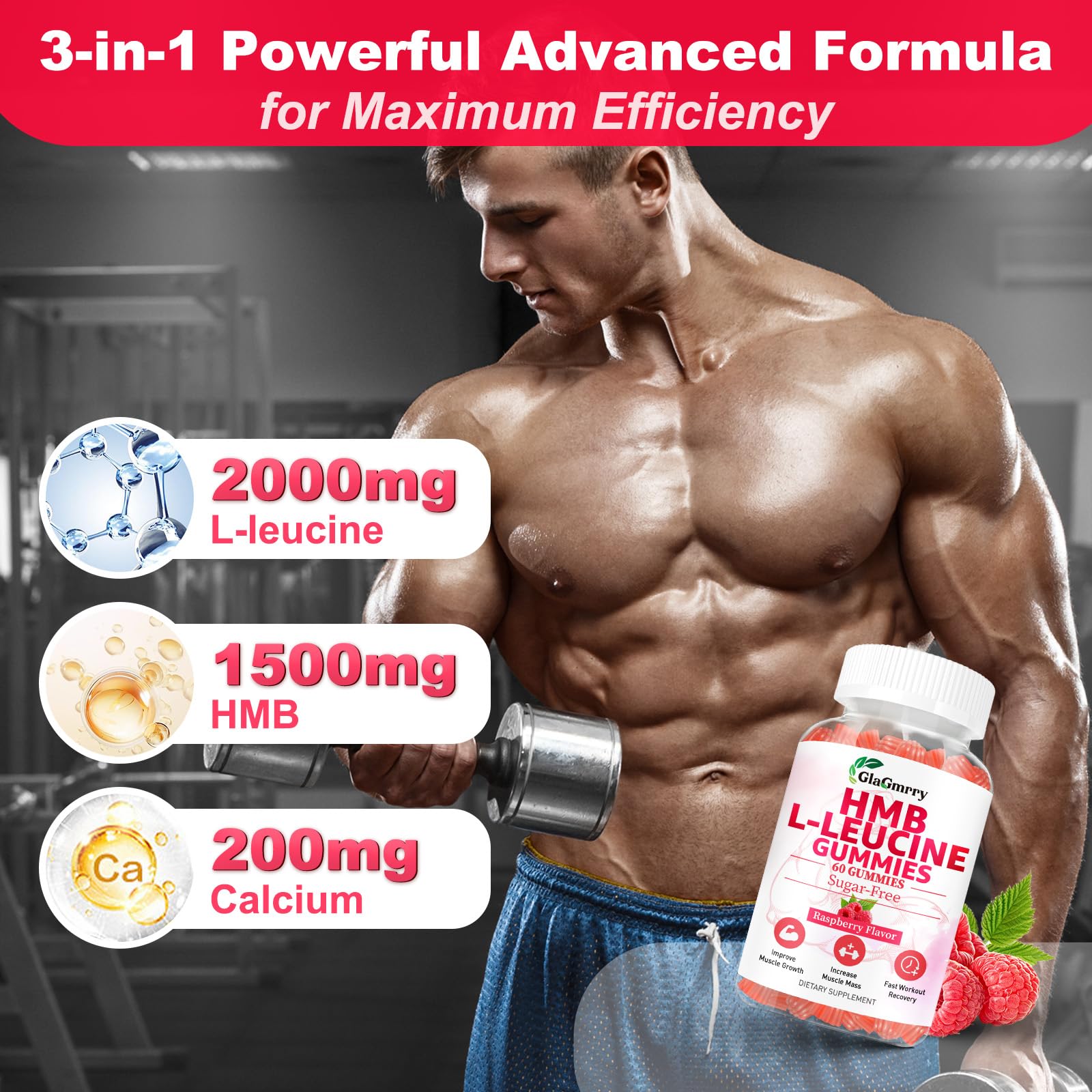 Packaging back highlights vegan, non-GMO ingredients for clean daily supplementation with GlaGmrry HMB & Leucine.