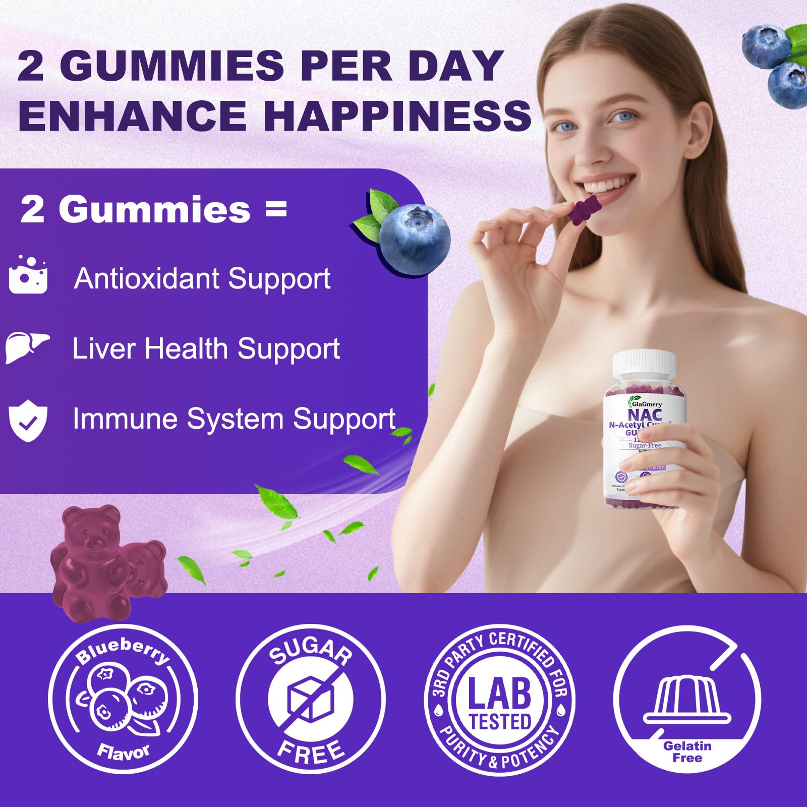 GlaGmrry NAC gummies 60-count pack for simple daily routine.