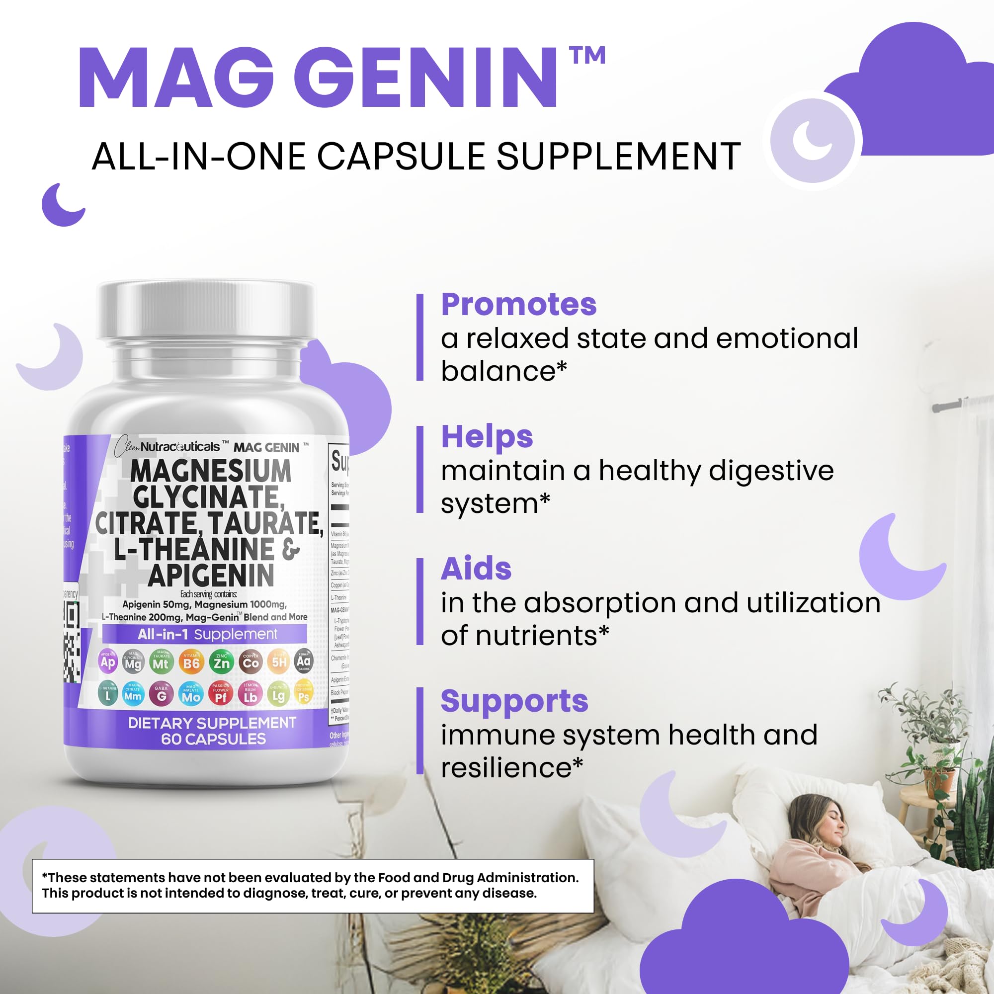 Glass of water with Mag Genin capsules for easy bedtime routine