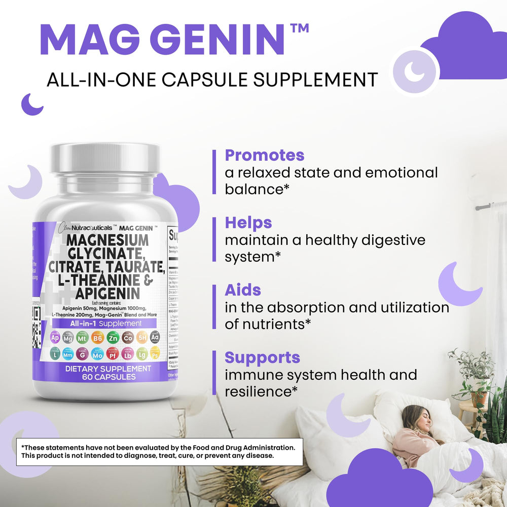 Glass of water with Mag Genin capsules for easy bedtime routine