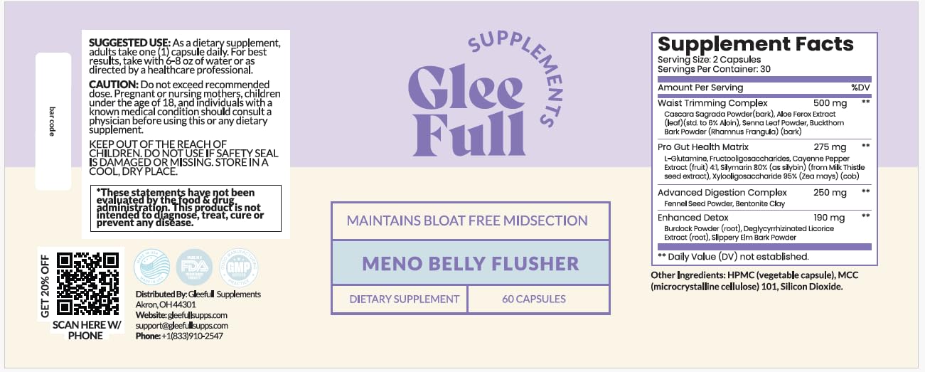 GLEEFULL SUPPS Meno Belly Flusher visual hints at bloating relief