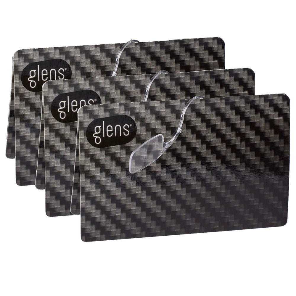 Glens armless reading glasses close-up show ultra-thin, portable design for daily carry.