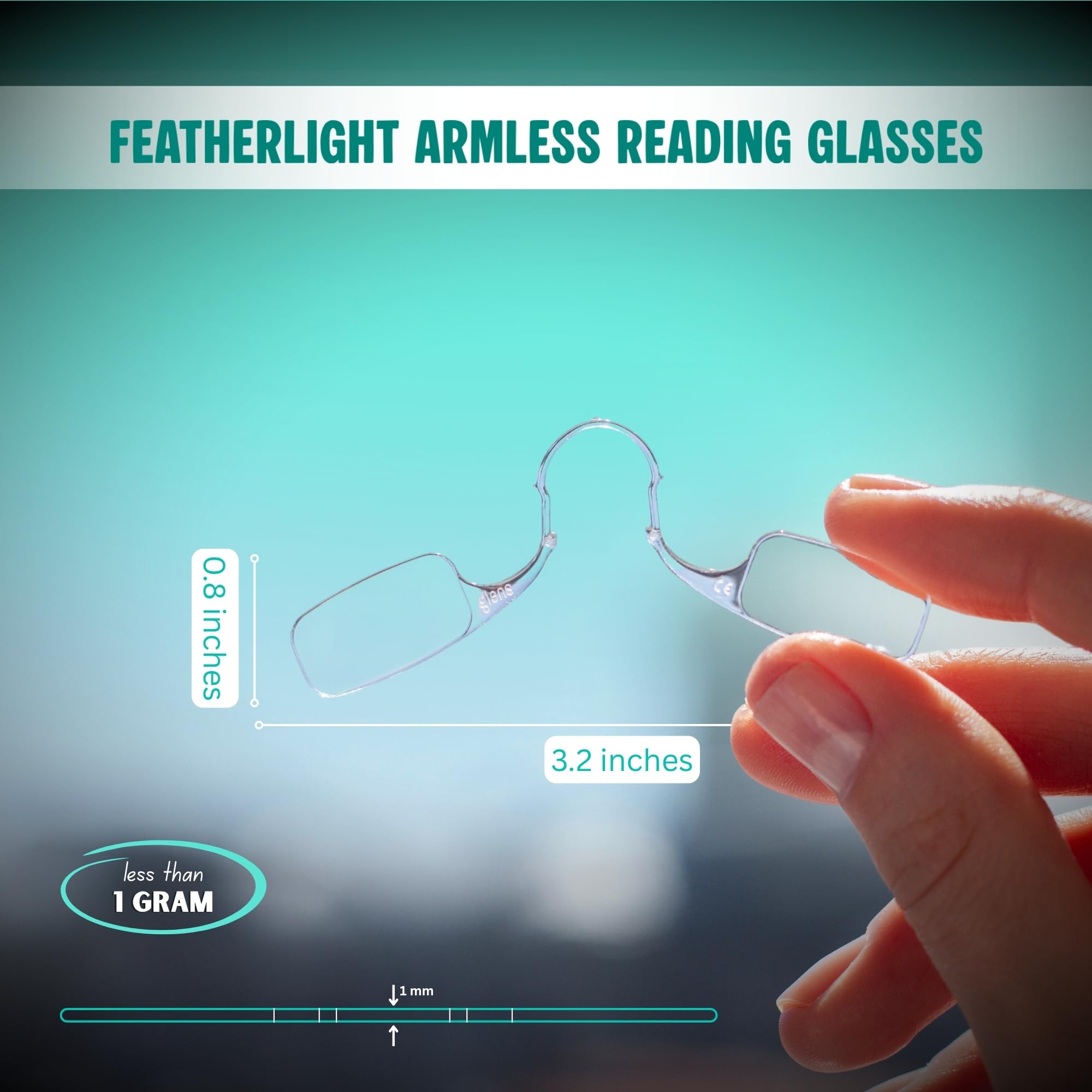 Glens armless reading glasses +2.5 magnification for maps and manuals.
