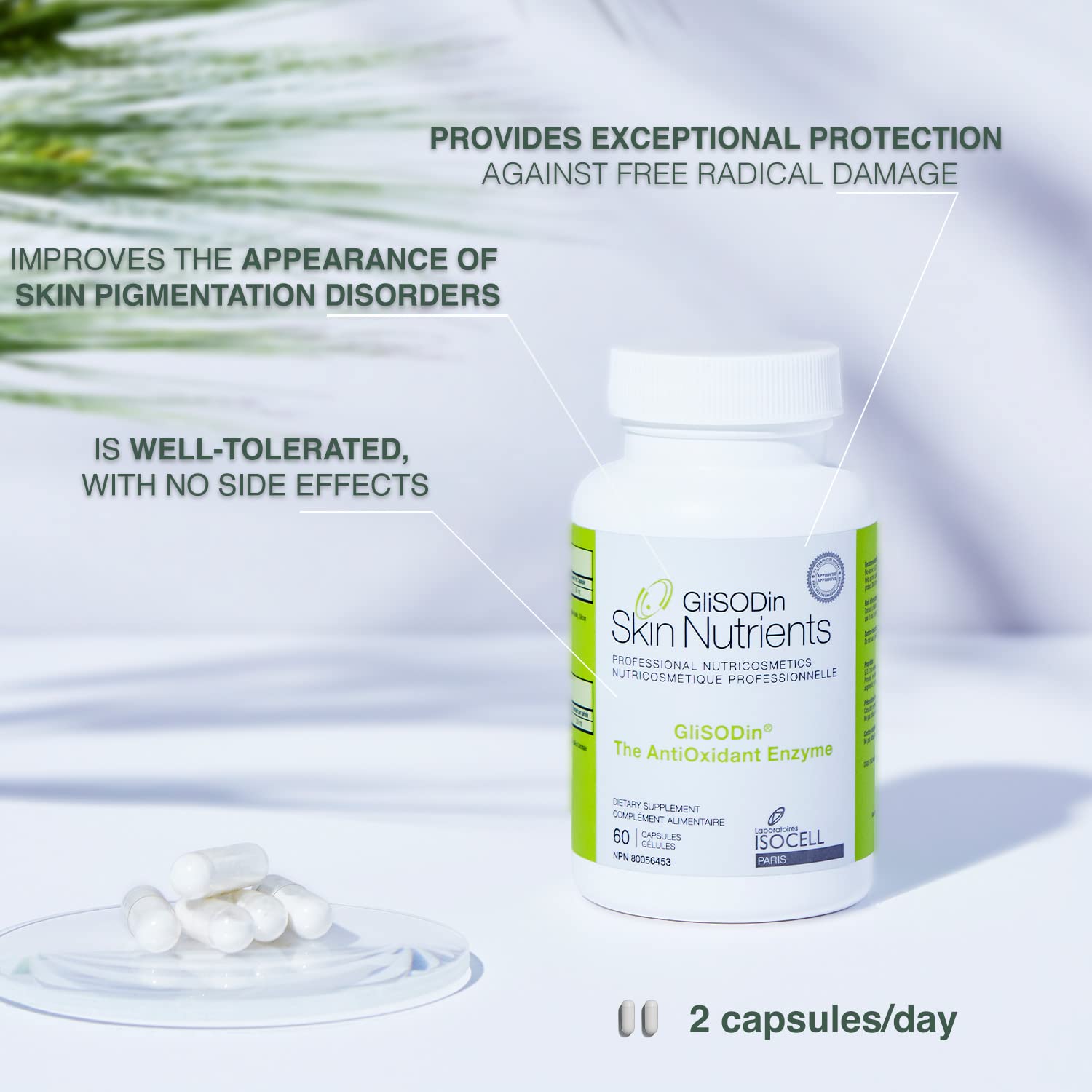 GliSODin Skin Nutrients bottle back label with ingredient details.