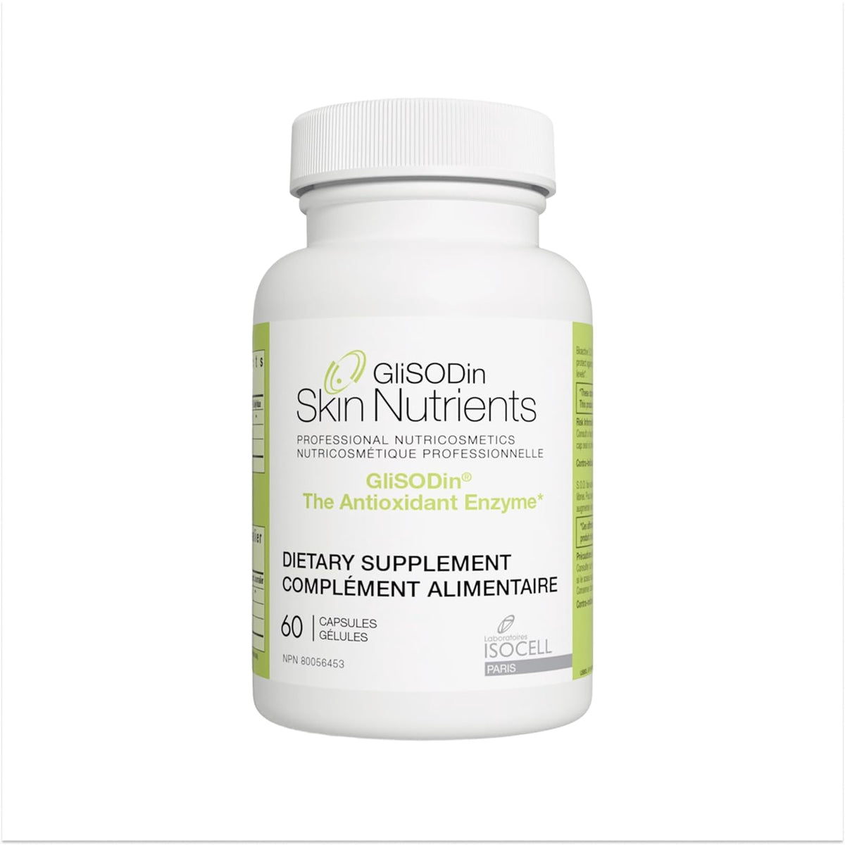 GliSODin Skin Nutrients bottle front showing premium antioxidant support.