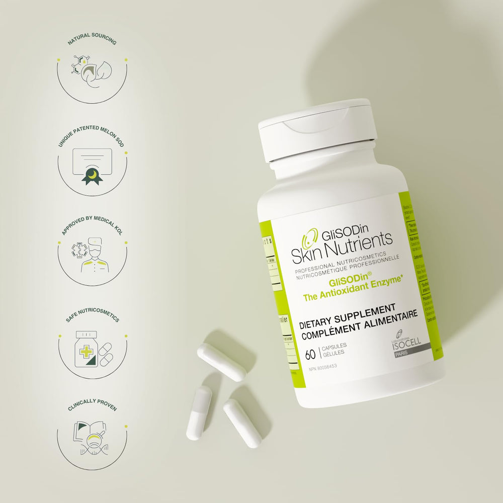 GliSODin Skin Nutrients logo highlighting vegetarian-friendly science.