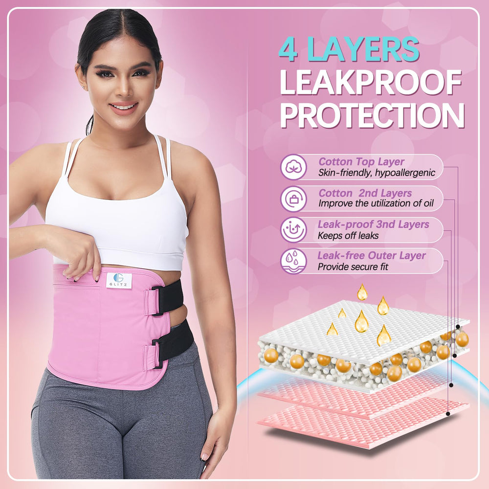 glitz Compresa de aceite de ricino wrap con capa impermeable PUL para evitar filtraciones