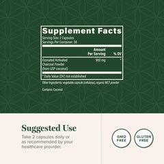Global Healing Center activated charcoal pills closeup shows tablet texture and purity.