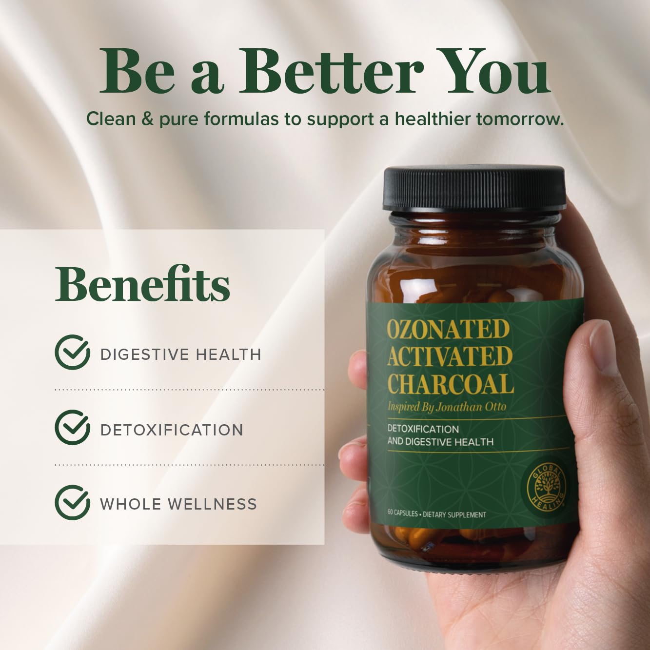 Global Healing Center label detail with ingredients and cGMP quality.