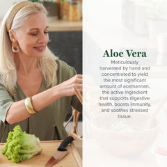 Global Healing Center Aloe Vera Bio-Active label highlights aloins-free formula and high acemannan content