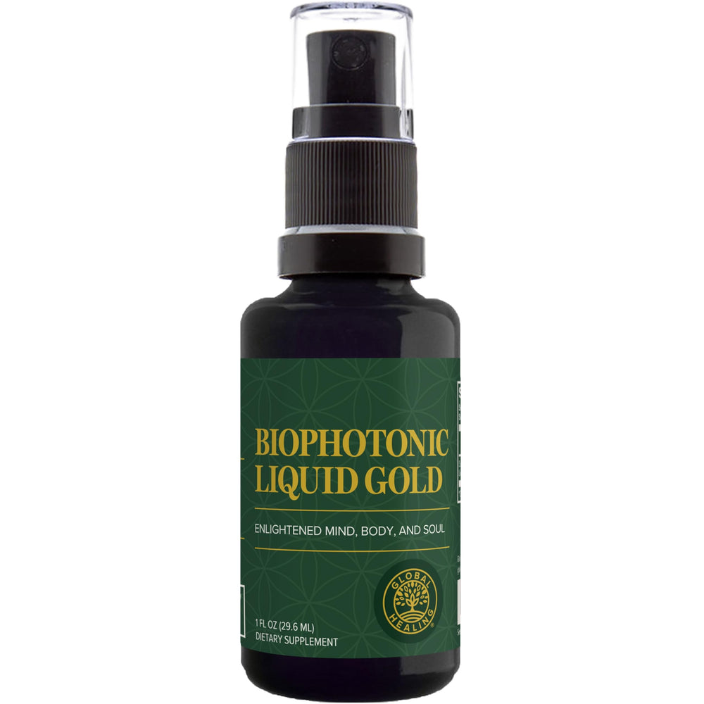 Global Healing Center Biophotonic Liquid Gold Spray bottle with nozzle for convenient daily use.