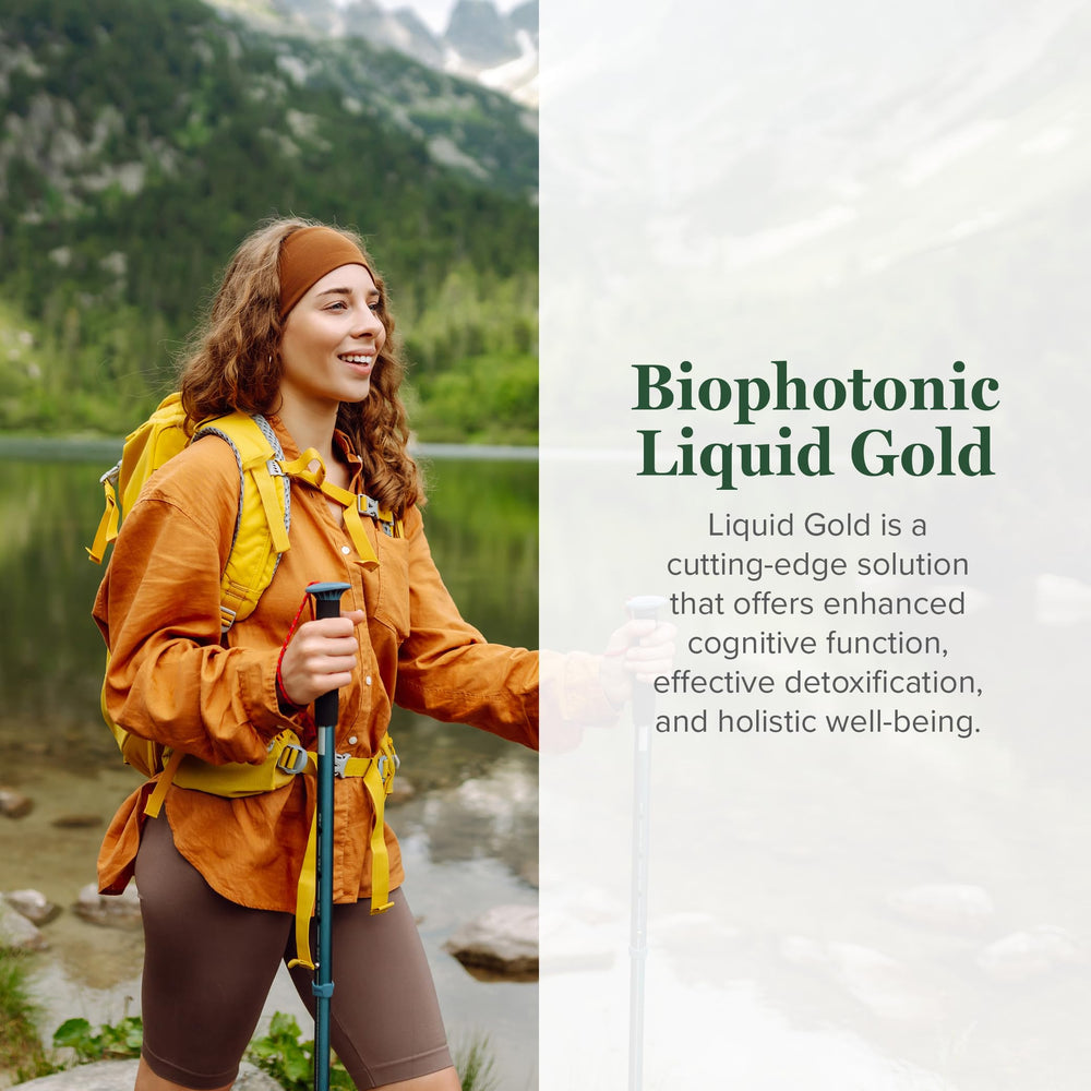 Global Healing Center Biophotonic Liquid Gold Spray dispensing mist for on-the-go wellness.