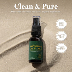 Global Healing Center Biophotonic Liquid Gold Spray packaging shown for kitchen counter storage.