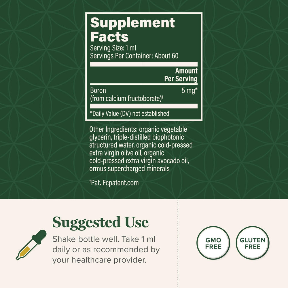 Global Healing Center boron supplement bottle dispense showing easy daily dosing