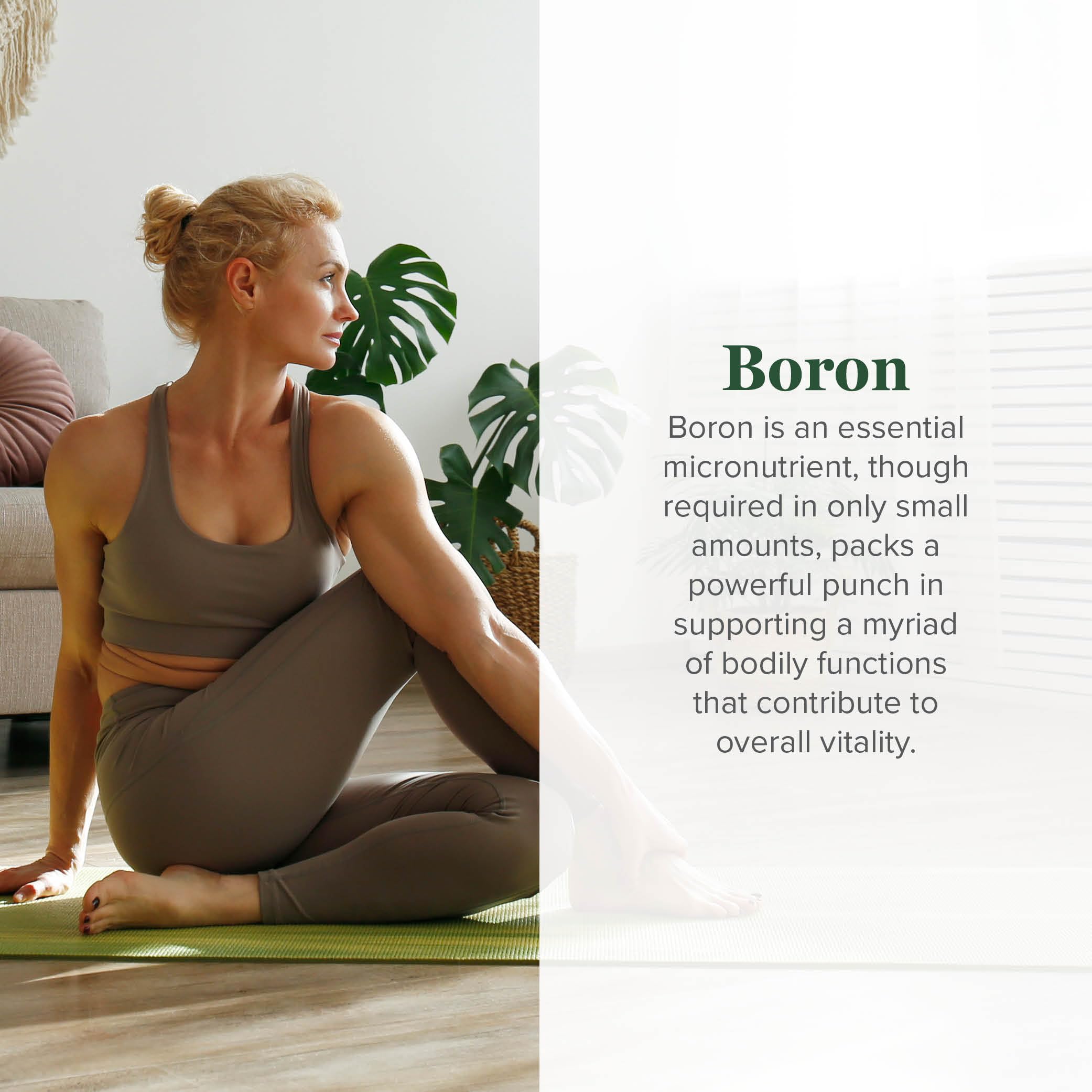 Global Healing Center boron supplement label close-up highlighting enhanced absorption claim