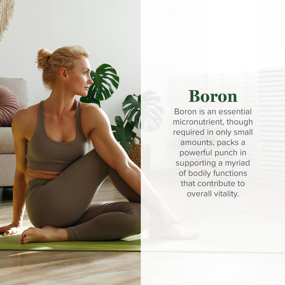 Global Healing Center boron supplement label close-up highlighting enhanced absorption claim