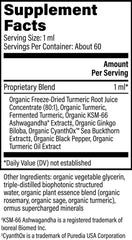 Global Healing Center Brain Health bottle label highlighting USDA Organic status and clean ingredients.