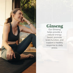 Global Healing Center Ginseng bottle label close-up showing organic non-GMO formula.
