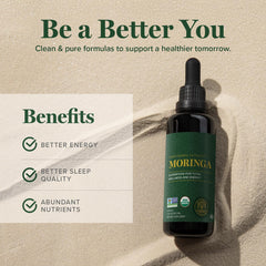 Global Healing Center Moringa drops dropper closeup showing potent nutrient delivery