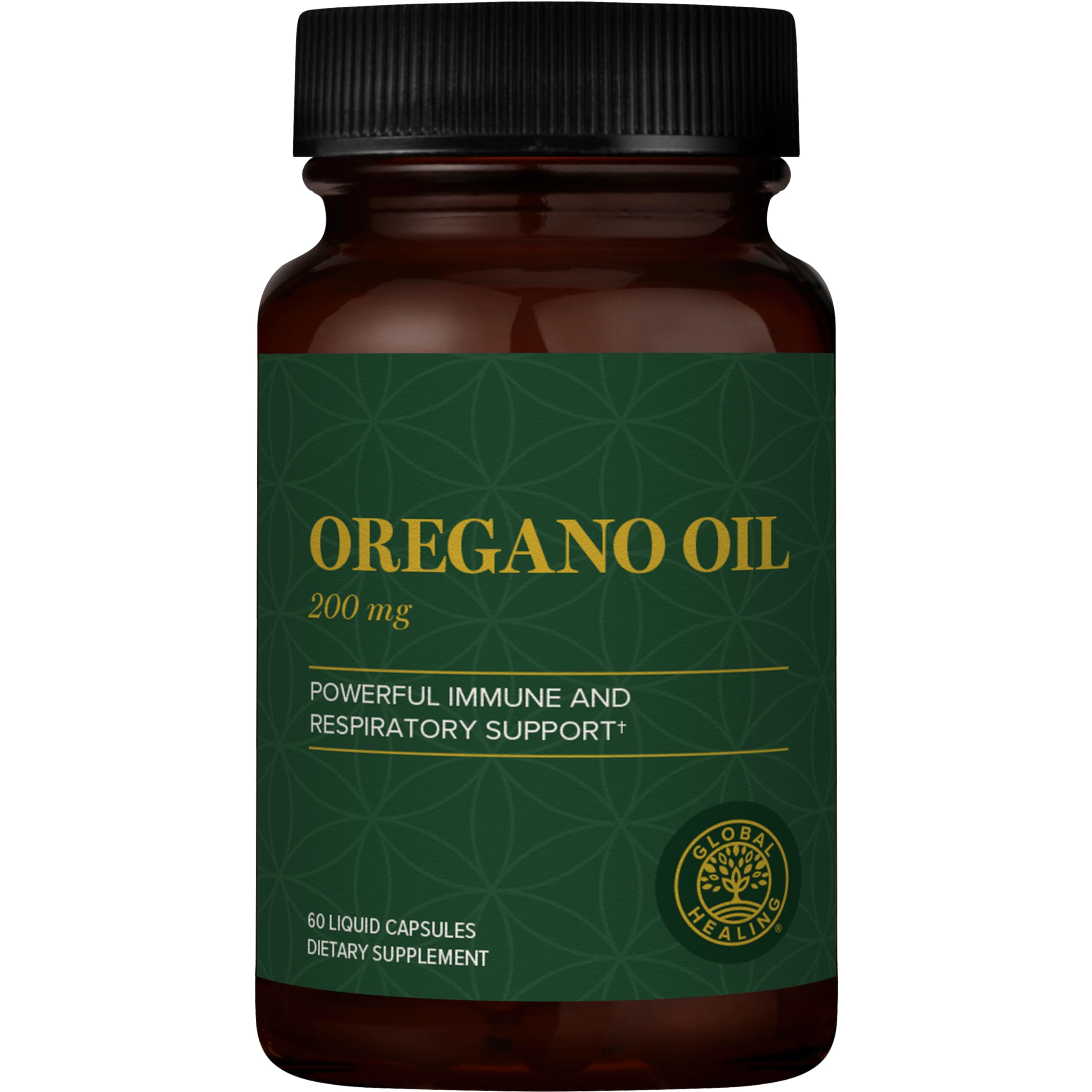 Global Healing Center oregano oil capsules bottle for easy daily immune support.