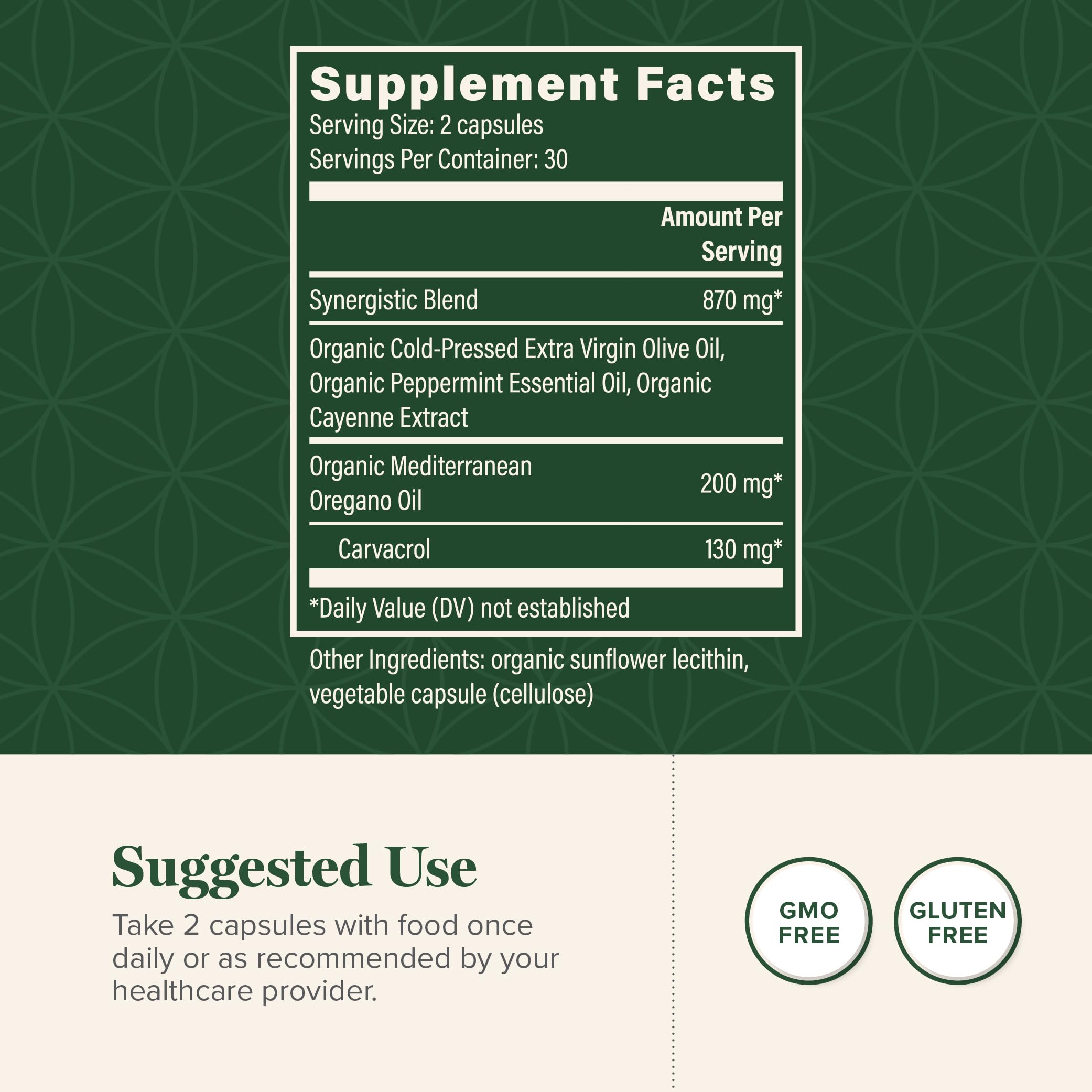Global Healing Center oregano oil capsules pour view suggests easy swallowing.