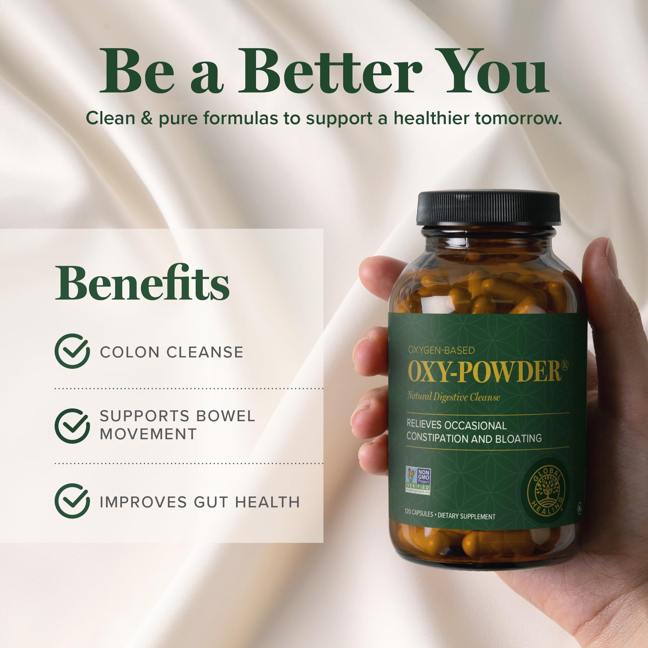Global Healing Center Oxy-Powder packaging variation shows capsule count and options.