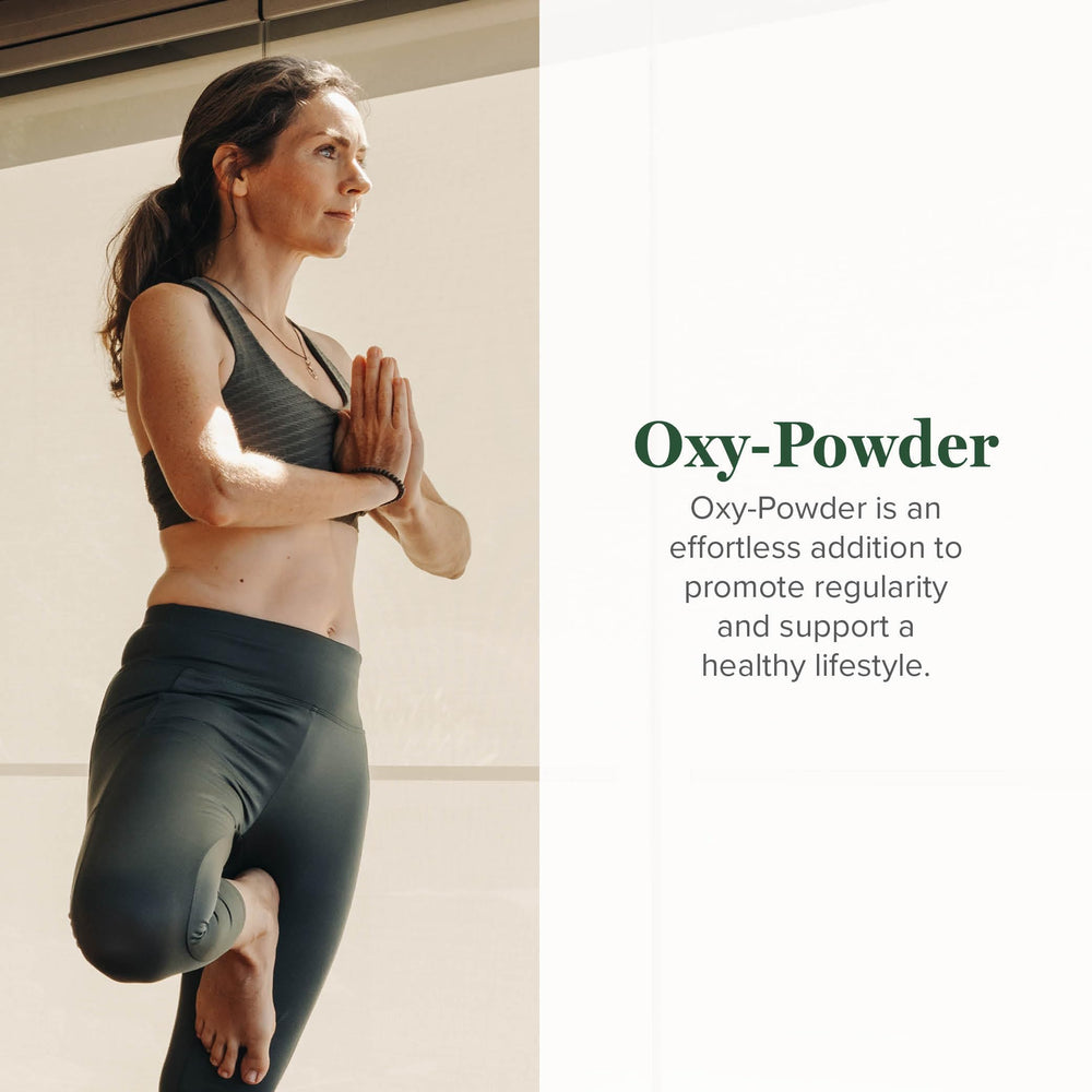 Global Healing Center Oxy-Powder pour showing convenient cleansing option.