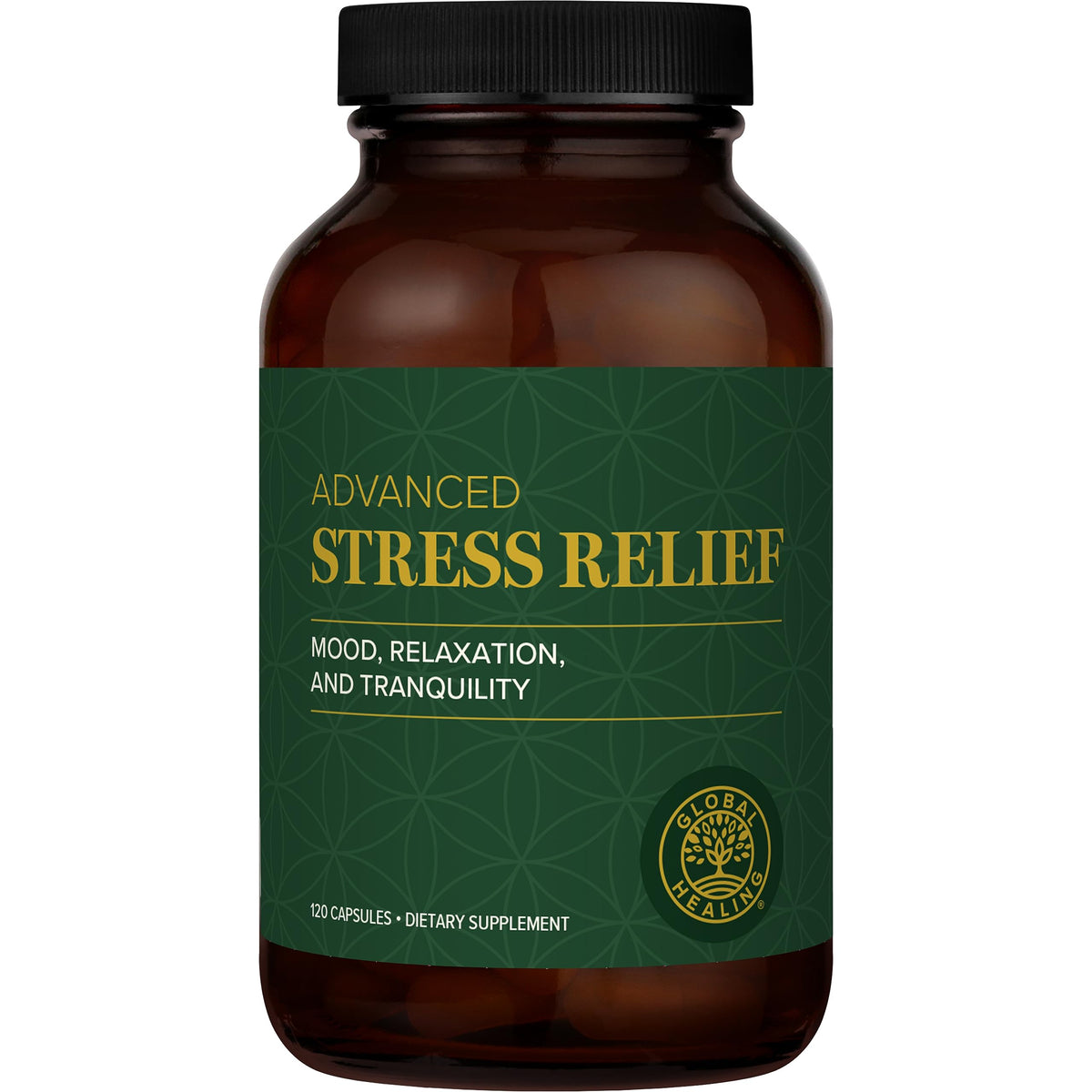 Global Healing Center Stress Relief capsules in bottle for calm support
