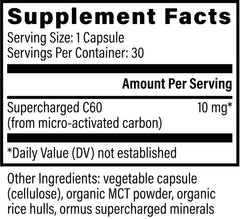 Close-up of Supercharged C60 label highlighting the organic MCT blend.
