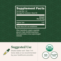 Global Healing Center Tulsi drops pour, easy administration for on-the-go calm.