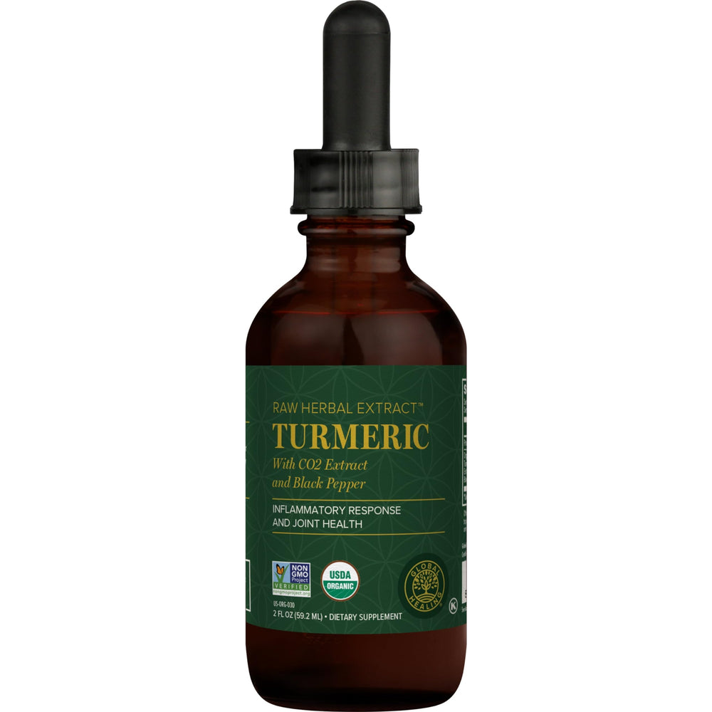 Global Healing Center Turmeric Drops bottle pour for easy daily use supporting joint mobility.