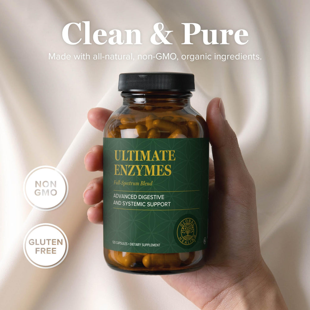 Global Healing Center Ultimate Enzymes label view emphasizes broad enzyme spectrum.