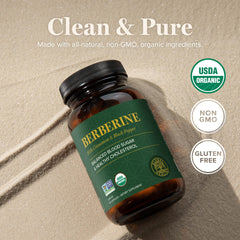 Global Healing Center USA-made seal on berberine bottle for quality assurance.
