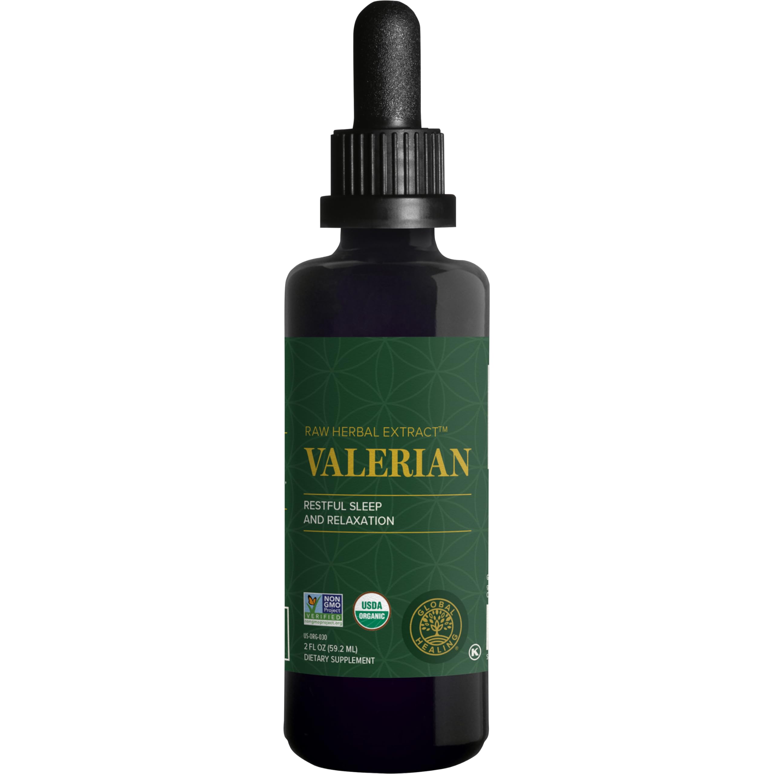 Global Healing Center valerian bottle pour supports restful sleep