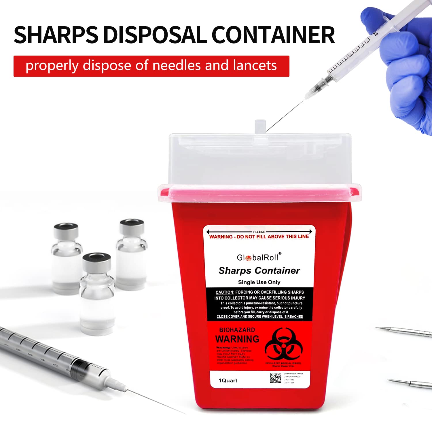 GlobalRoll sharps container six-pack compact design for home and travel use