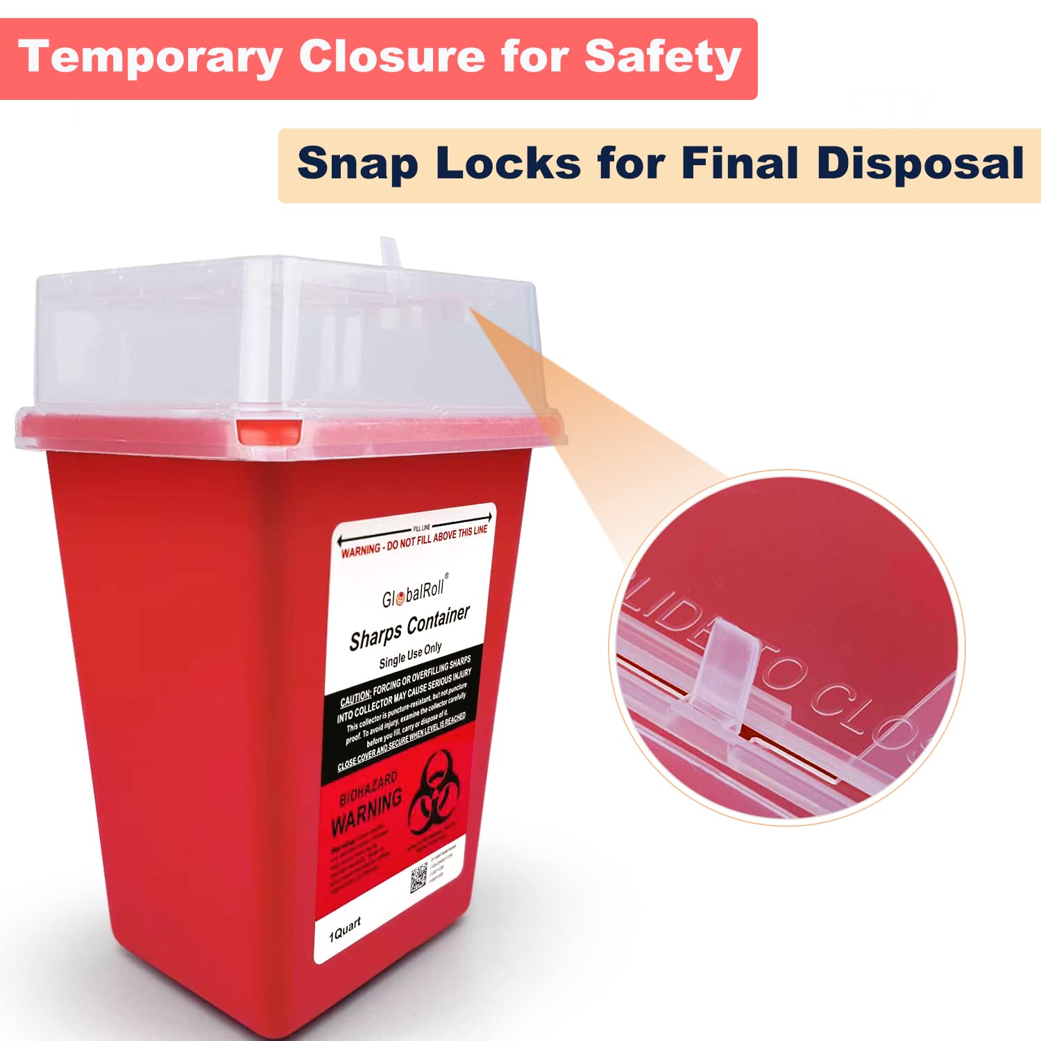 GlobalRoll sharps container clear lid provides quick fill level checks