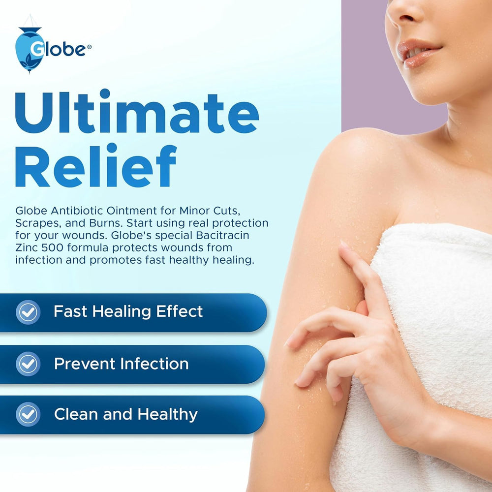 Globe 1oz Tube Bacitracin Zinc sealed for hygienic storage.