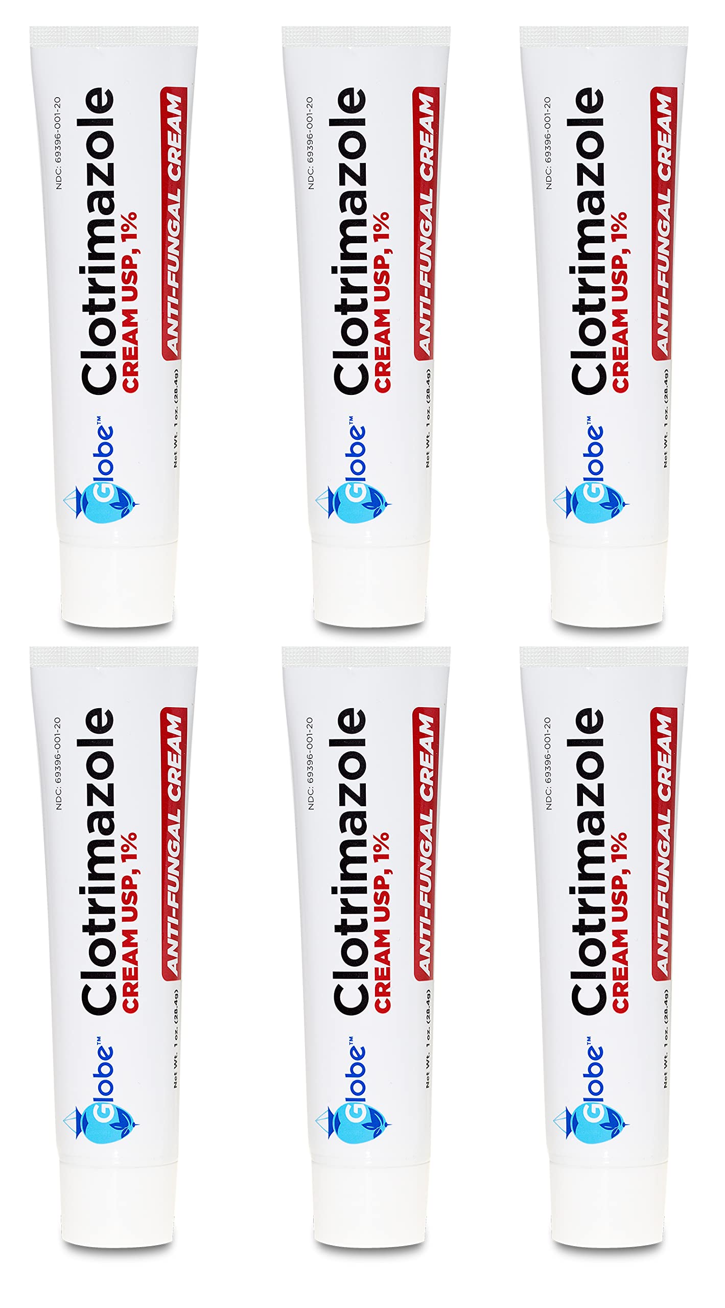 Globe clotrimazole 1% cream bottle front for itching relief.