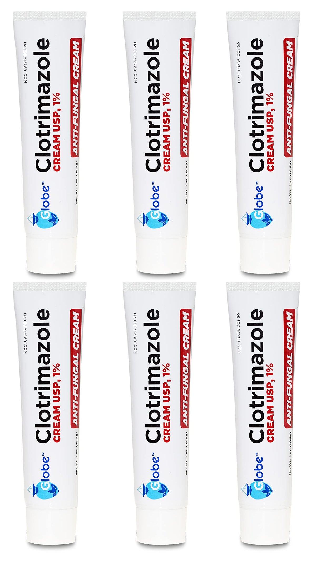 Globe clotrimazole 1% cream bottle front for itching relief.