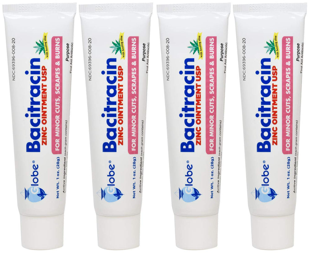 Globe Bacitracin Zinc Ointment Aloe 1oz tube for fast minor wound care.