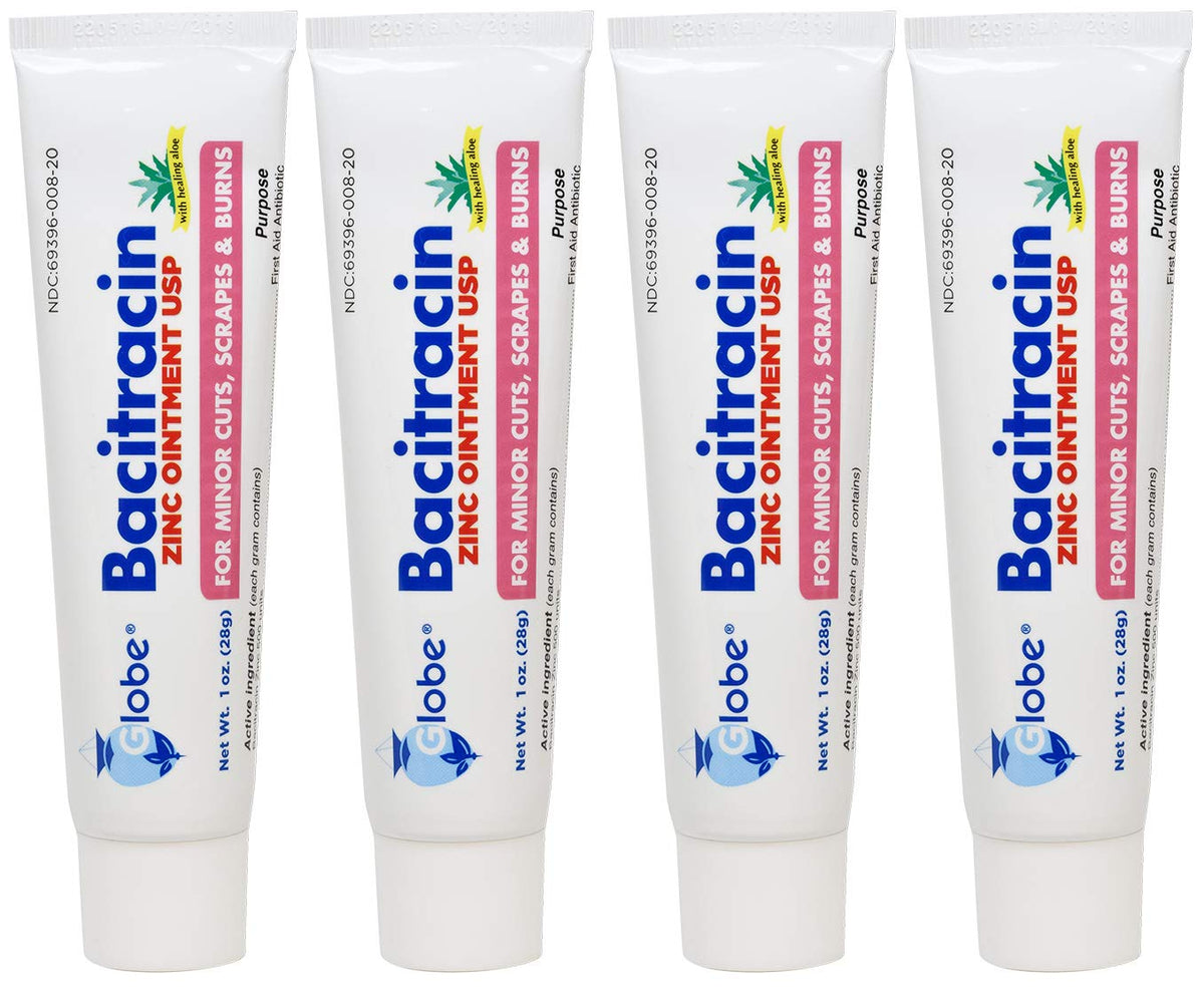 Globe Bacitracin Zinc Ointment Aloe 1oz tube for fast minor wound care.