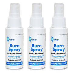 Globe Burn Spray front view with lidocaine 2% in compact 2 oz size for home care