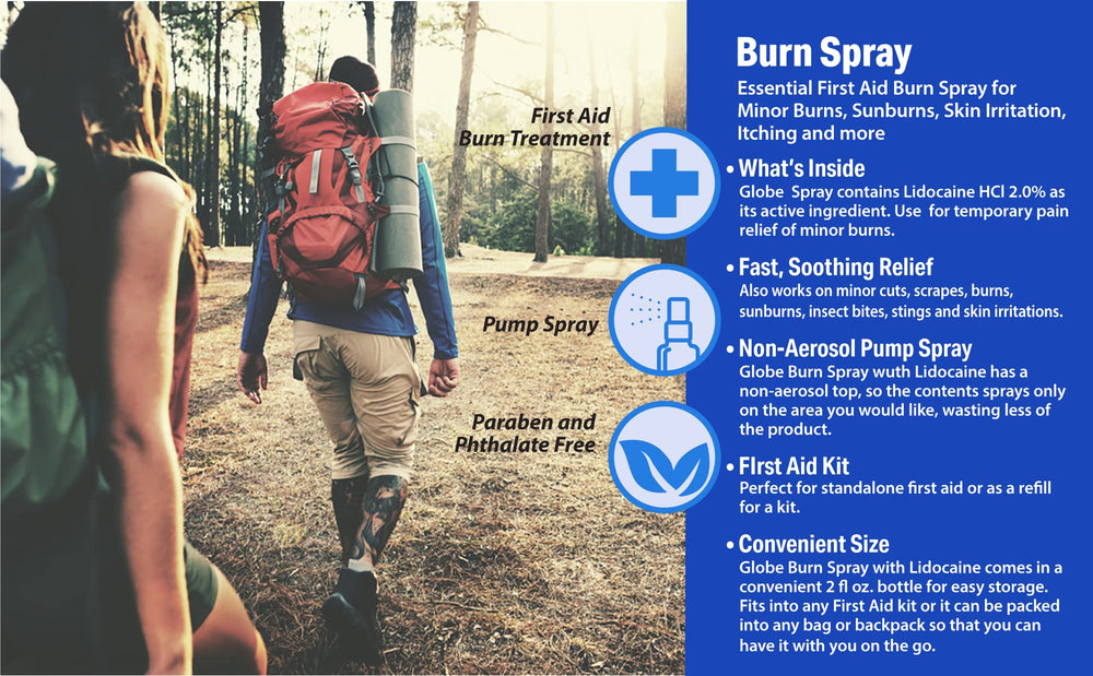 Globe Burn Spray 2 oz bottle tucked in a travel bag for on-the-go use