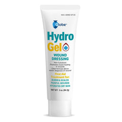 Globe hydrogel dressing 3oz tube for portable wound care and protective moisture.