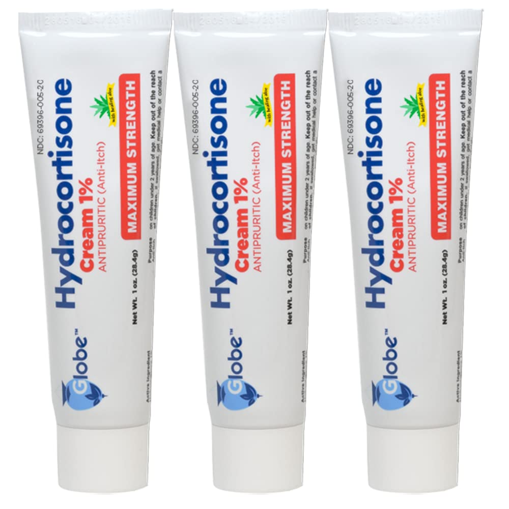 Globe Pharmacy crema de hidrocortisona 1% con aloe en bote para alivio de irritaciones.