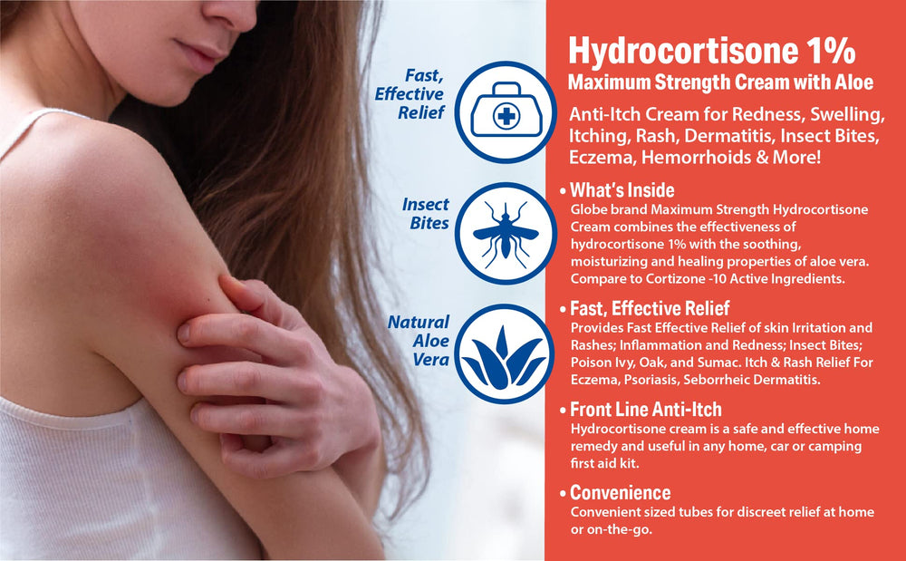 Globe Pharmacy crema para dermatitis con aloe y hidrocortisona.