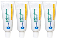 Globe Pharmacy triple antibiotic ointment tube close-up for minor wound care.